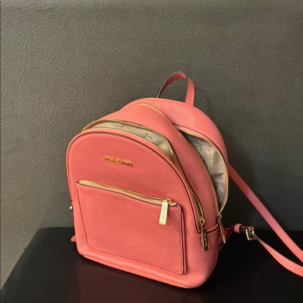 Michael Kors Pink Leather Backpack with Gold Accents